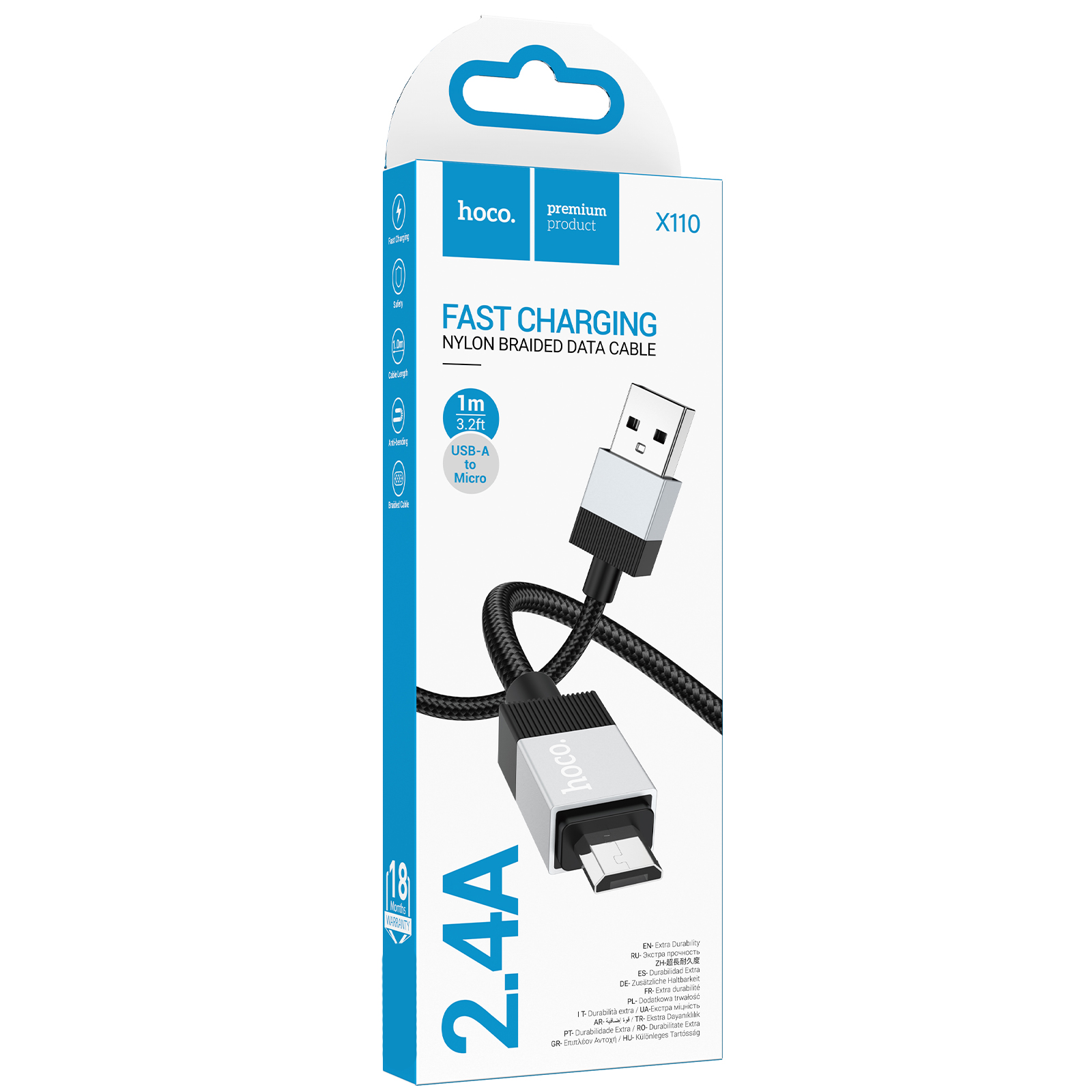Дата кабель Hoco X110 Honorific USB to MicroUSB 2.4A (1m), Black 1, купить оптом с доставкой
