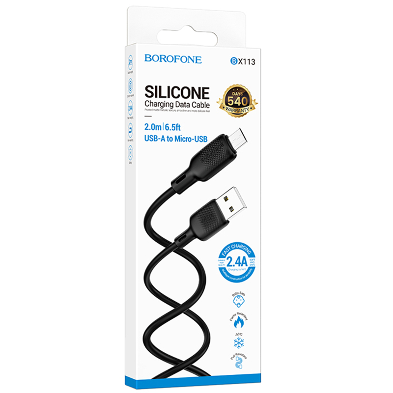 Дата кабель Borofone BX113 Lenny USB to MicroUSB 2.4A (2m) на малюнкі №5