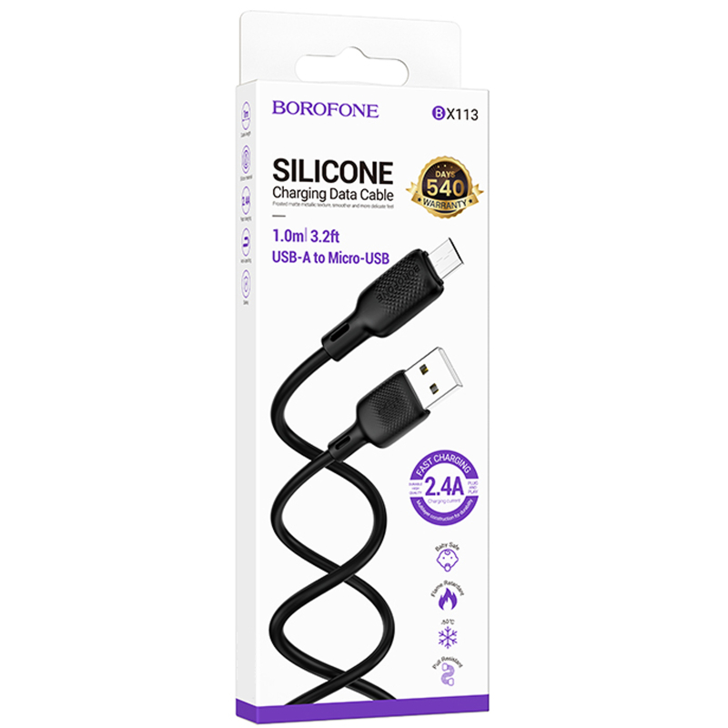 Дата кабель Borofone BX113 Lenny USB to MicroUSB 2.4A (1m) на малюнкі №2