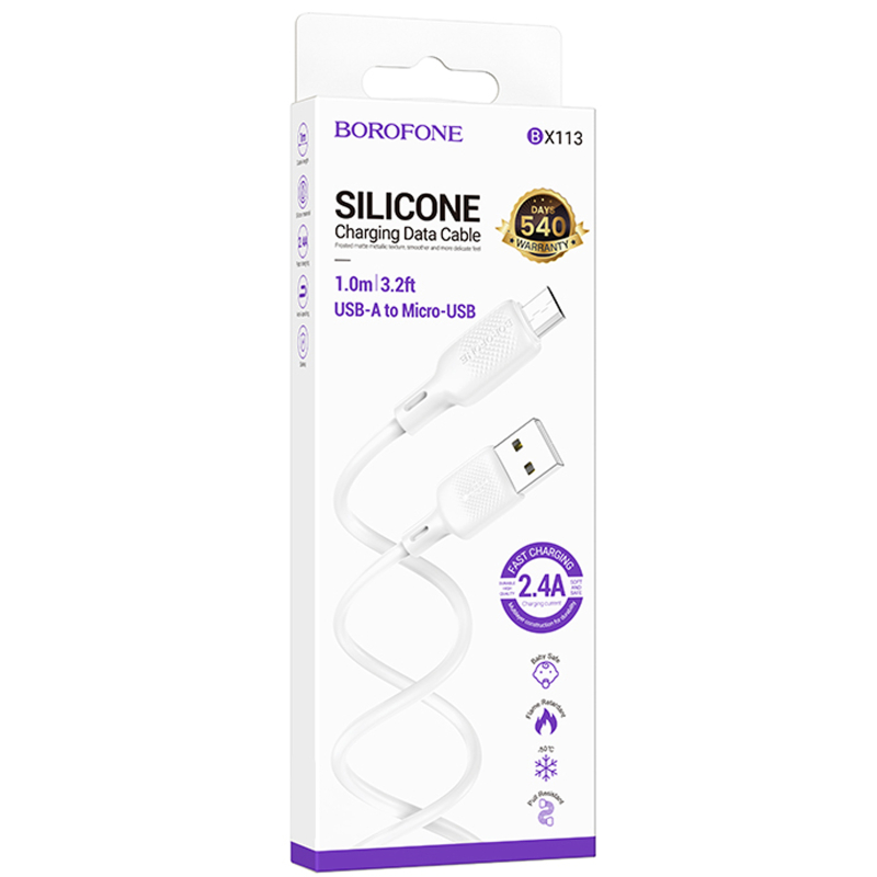Дата кабель Borofone BX113 Lenny USB to MicroUSB 2.4A (1m) на малюнкі №4