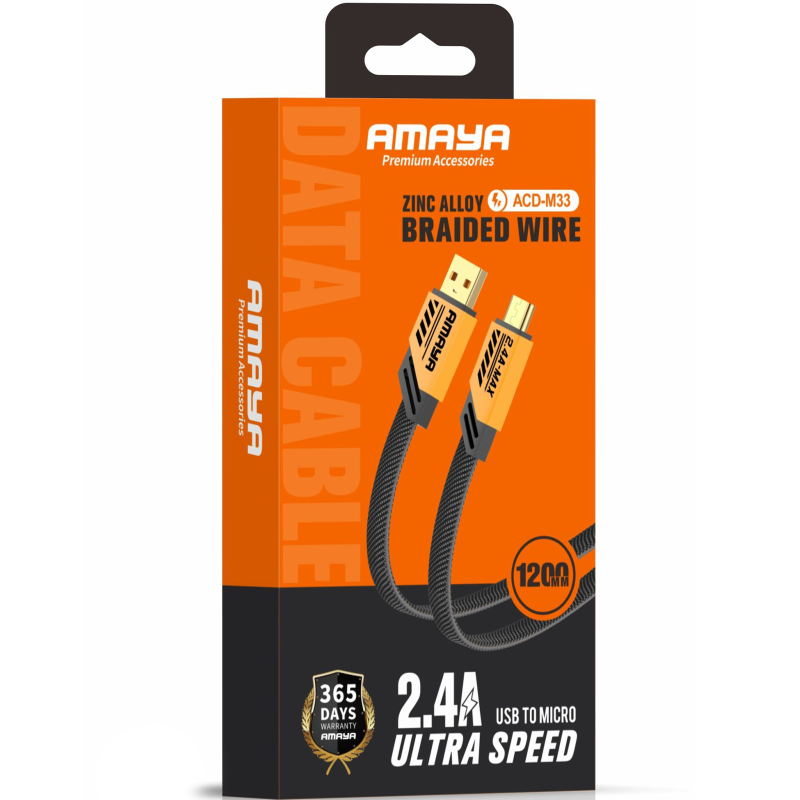 Дата кабель Amaya M33 USB to MicroUSB 2.4A (1.2m), Yellow 1, купить оптом с доставкой