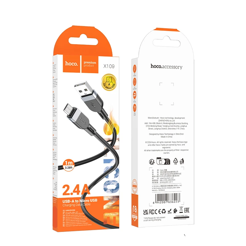 Дата кабель Hoco X109 Energy silicone USB to MicroUSB (1m), Black 4, купить оптом с доставкой