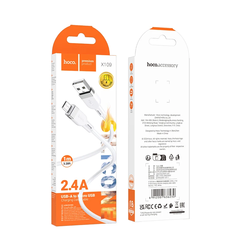 Дата кабель Hoco X109 Energy silicone USB to MicroUSB (1m), White 3, купить оптом с доставкой