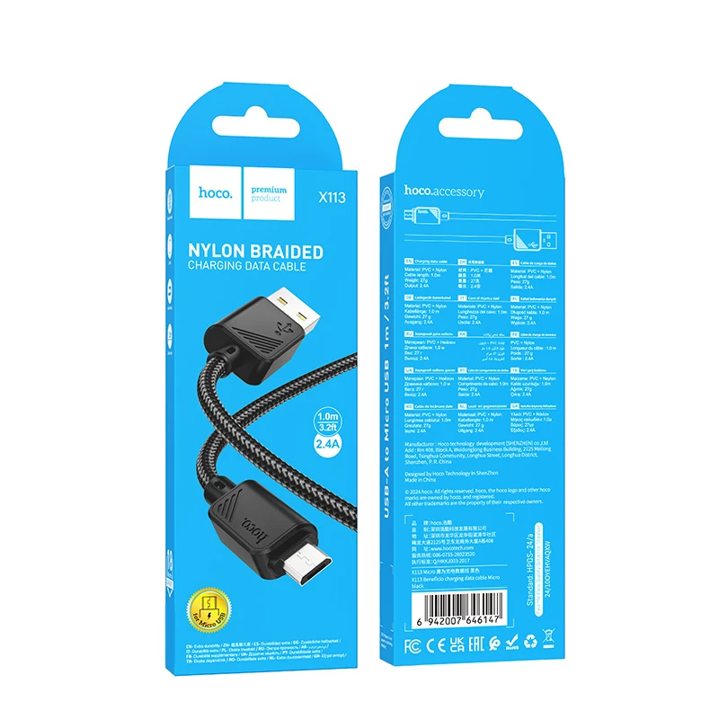 Дата кабель Hoco X113 Beneficio USB to MicroUSB (1m), Black 3, купить оптом с доставкой