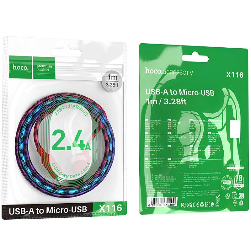 Дата кабель Hoco X116 Meridian USB to MicroUSB 2.4A (1m) на малюнкі №6