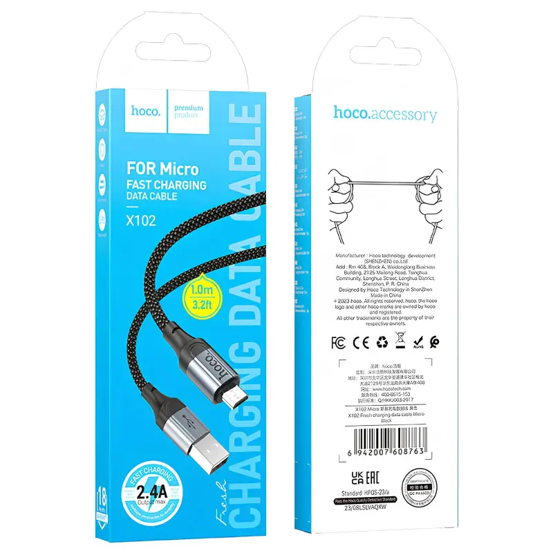 Дата кабель Hoco X102 Fresh USB to MicroUSB (1m), Black 5, купить оптом с доставкой