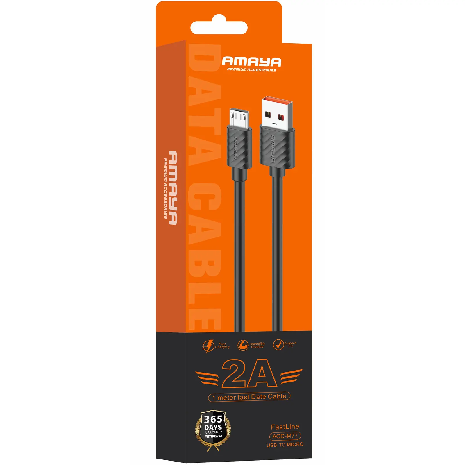 Дата кабель Amaya M77 USB to MicroUSB 2A (1m), Black 1, купити оптом з доставкою