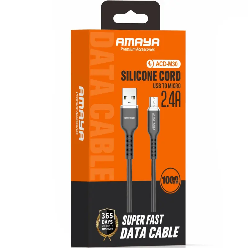 Дата кабель Amaya M30 USB to MicroUSB 2.4A (1m), Black 1, купить оптом с доставкой