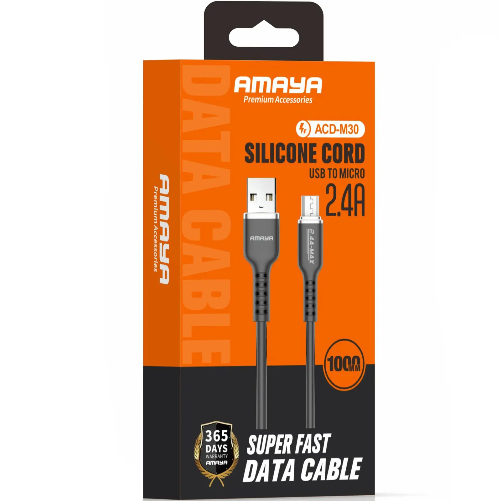 Дата кабель Amaya M30 USB to MicroUSB 2.4A (1m), Black 1, купить оптом с доставкой