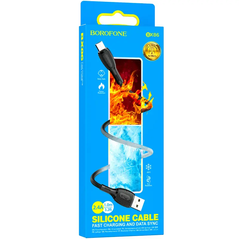 Дата кабель Borofone BX86 Advantage USB to MicroUSB 2.4A (1m), Black 1, купить оптом с доставкой