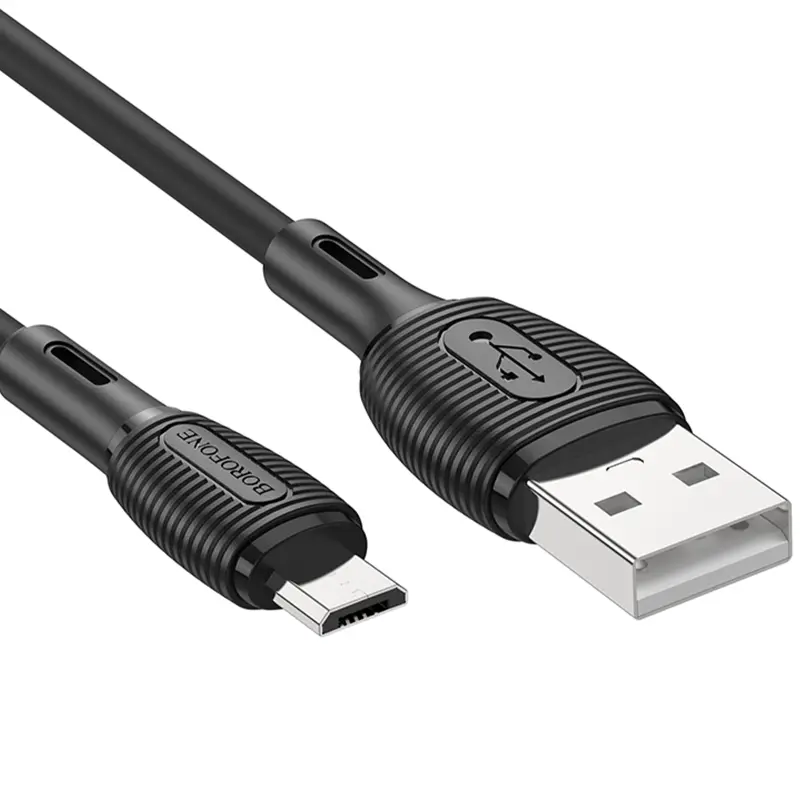 Дата кабель Borofone BX86 Advantage USB to MicroUSB 2.4A (1m), Black 3, купить оптом с доставкой