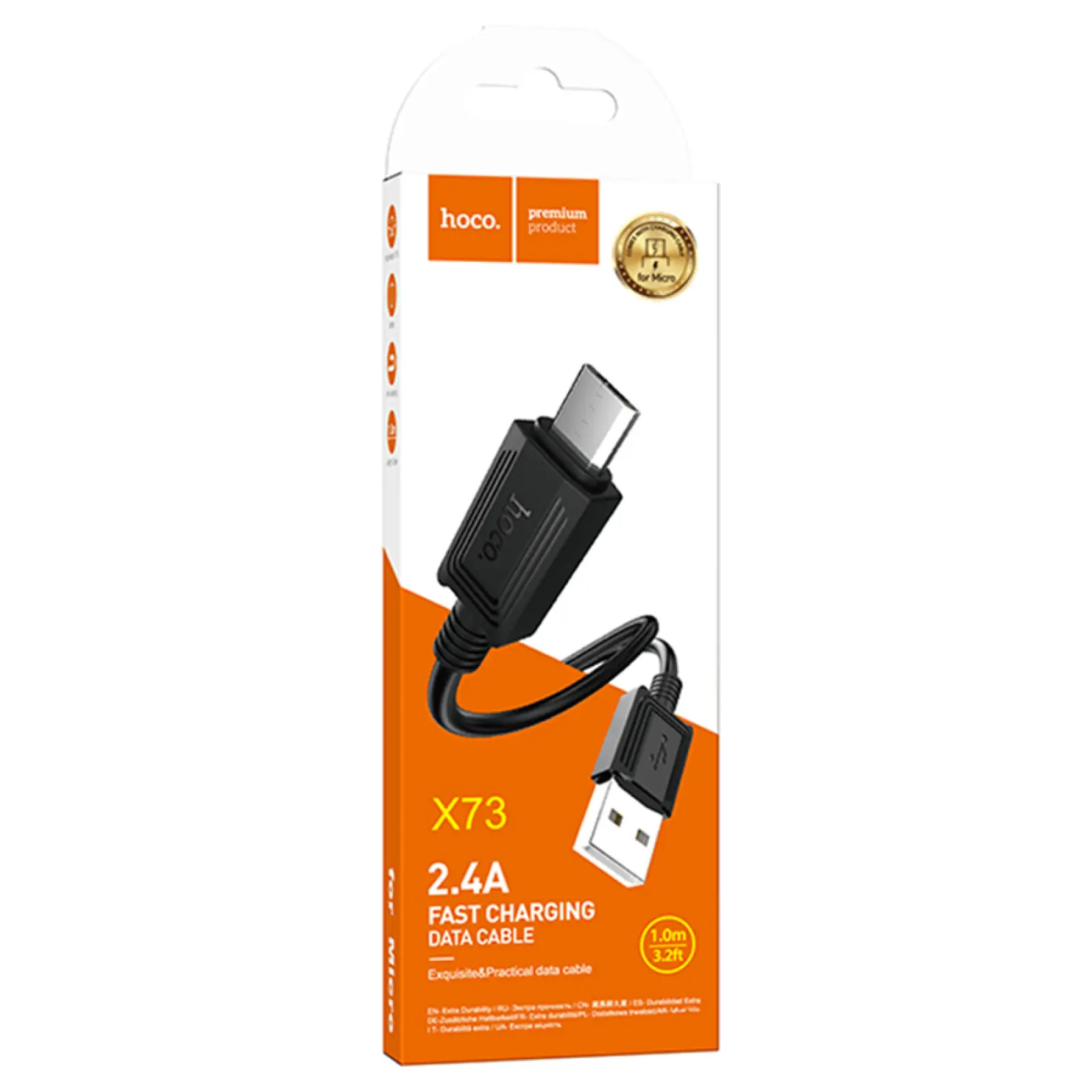 Дата кабель Hoco X73 Ferry USB to MicroUSB 2.4A (1m), Black 4, купити оптом з доставкою