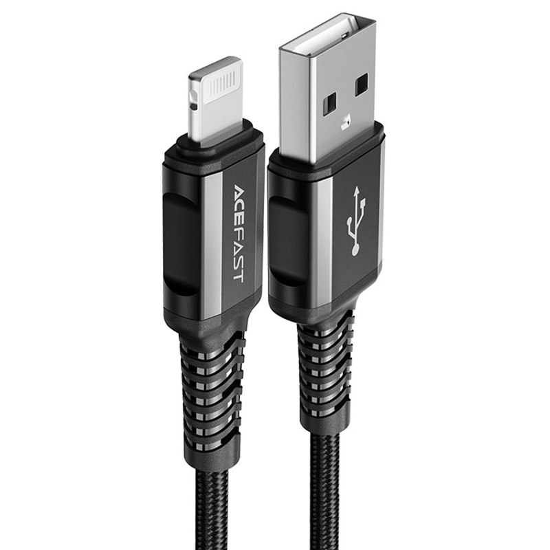 Дата кабель Acefast C1-02 USB to Lightning 2.4A (1.2m), Black, купить оптом с доставкой