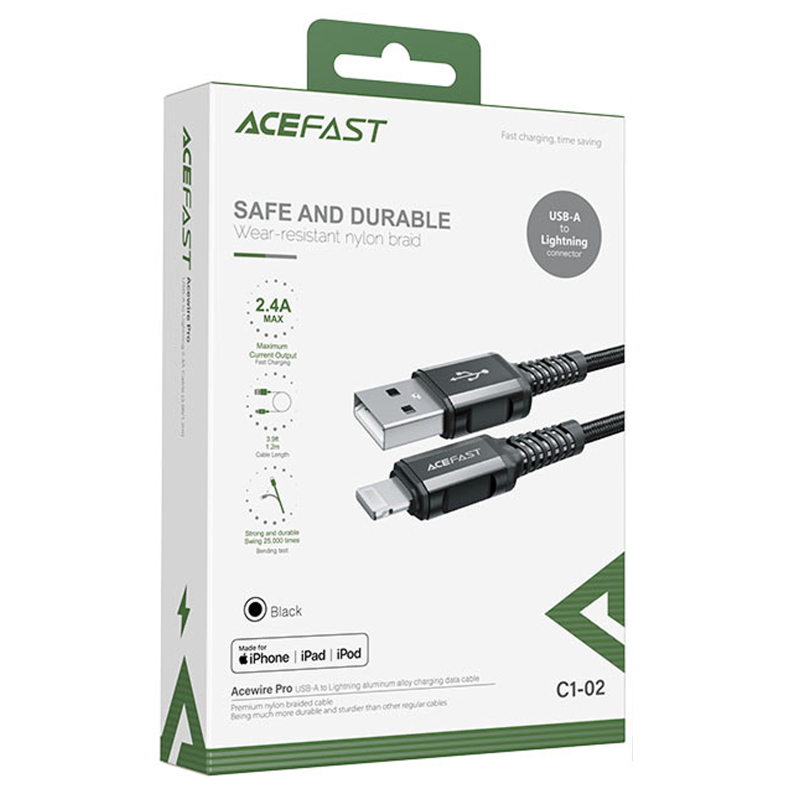 Дата кабель Acefast C1-02 USB to Lightning 2.4A (1.2m) на картинке №4