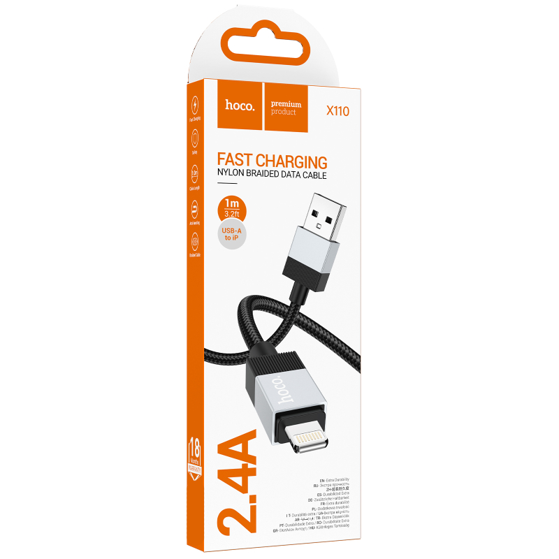 Дата кабель Hoco X110 Honorific USB to Lightning 2.4A (1m) на картинке №5