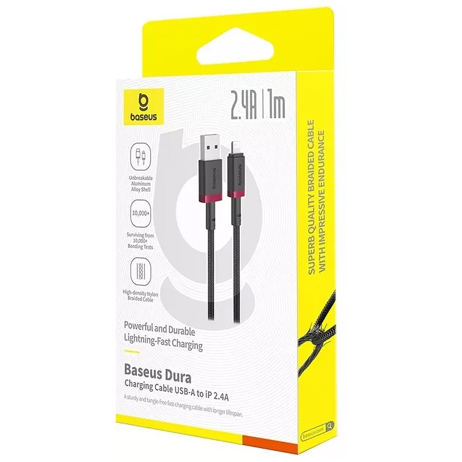 Дата кабель Baseus Dura Series Fast Charging USB to Lightning 2.4A (1m) (CB000122), Red / Black 2, купити оптом з доставкою