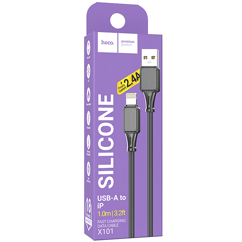 Дата кабель Hoco X101 Assistant USB to Lightning 2.4A (1m) на картинке №2