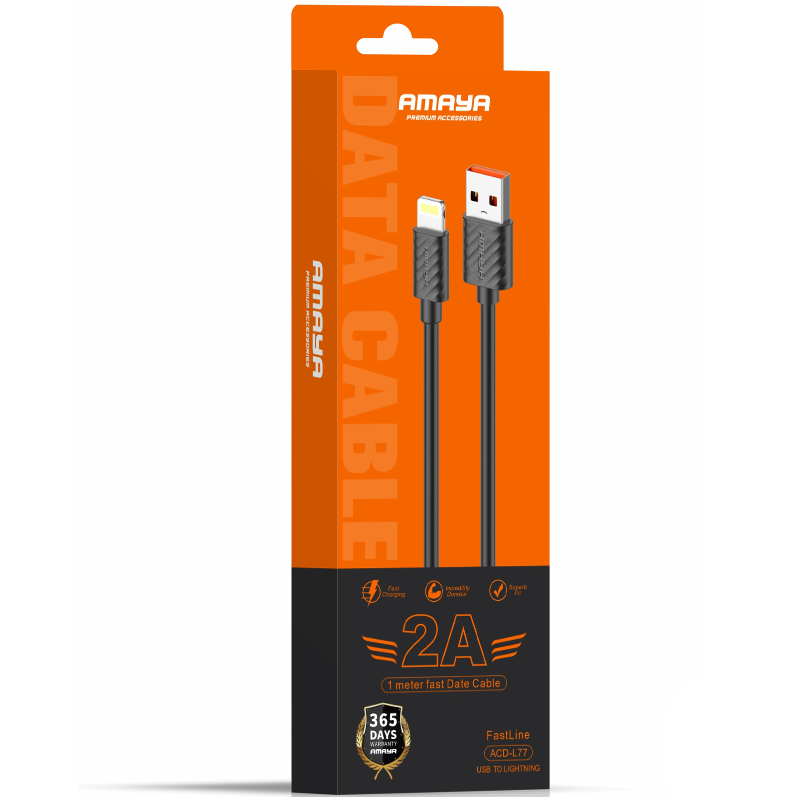 Дата кабель Amaya L77 USB to Lightning 2A (1m), Black 1, купить оптом с доставкой
