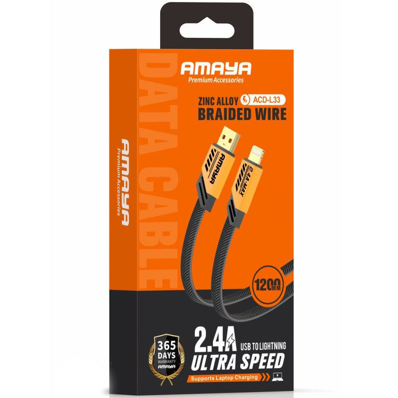 Дата кабель Amaya 33L USB to Lightning 2.4A (1.2m), Yellow 1, купить оптом с доставкой