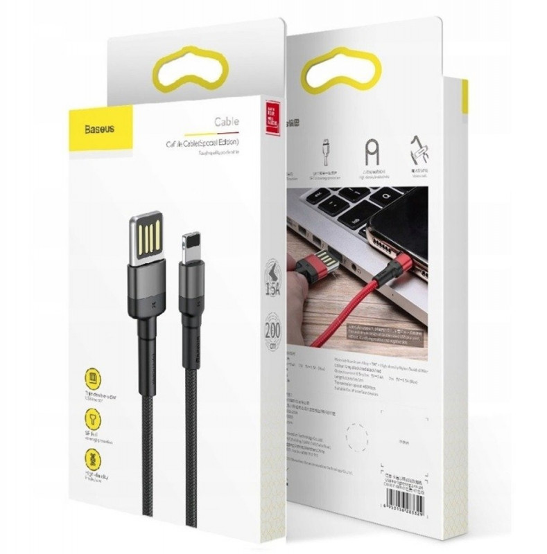 Дата кабель Baseus Cafule USB to Lightning Special Edition 1.5A (2m) (CALKLF-H), Сірий 4, купити оптом з доставкою