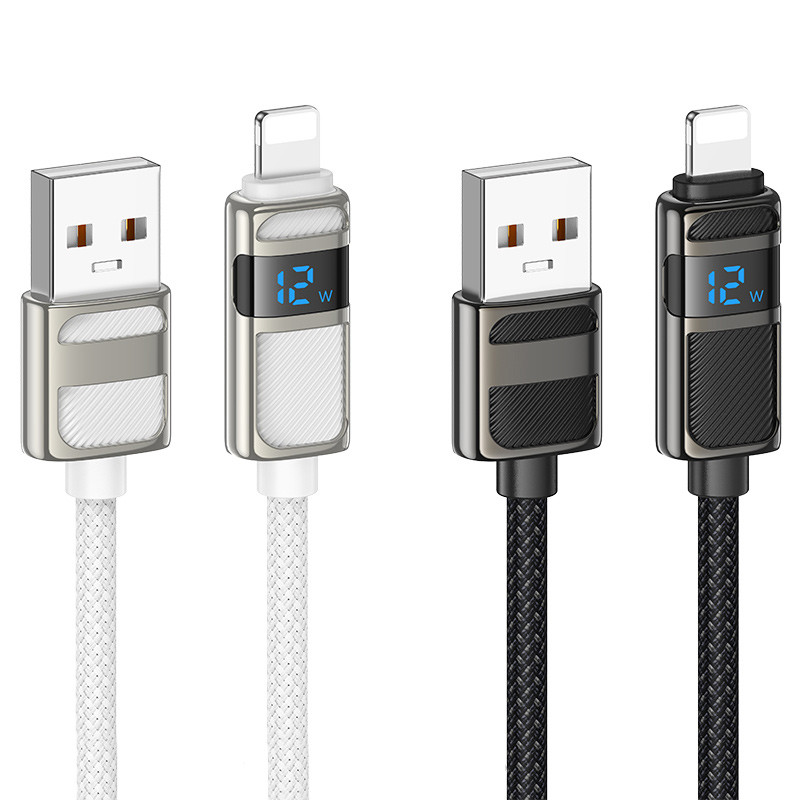Дата кабель Hoco U137 Line with display USB to Lightning 2.4A/12W (1.2m), купить оптом с доставкой