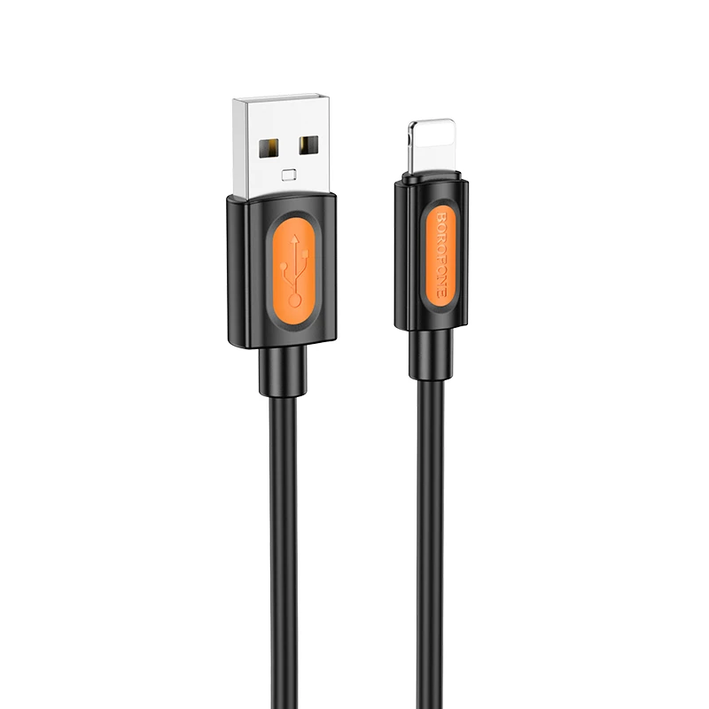 Дата кабель Borofone BX114 Structure USB to Lightning 2.4A (1m), Black, купить оптом с доставкой