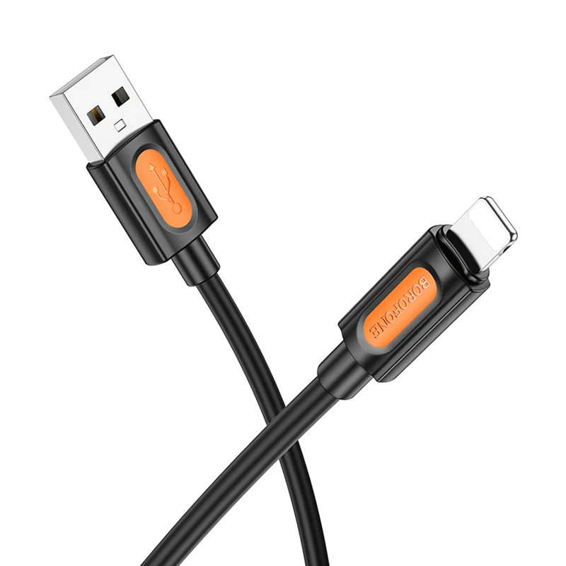 Дата кабель Borofone BX114 Structure USB to Lightning 2.4A (1m), Black 1, купить оптом с доставкой