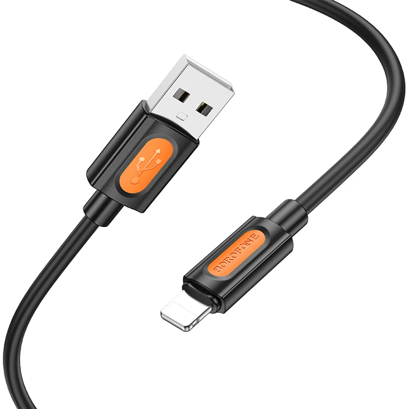 Дата кабель Borofone BX114 Structure USB to Lightning 2.4A (1m), Black 2, купить оптом с доставкой