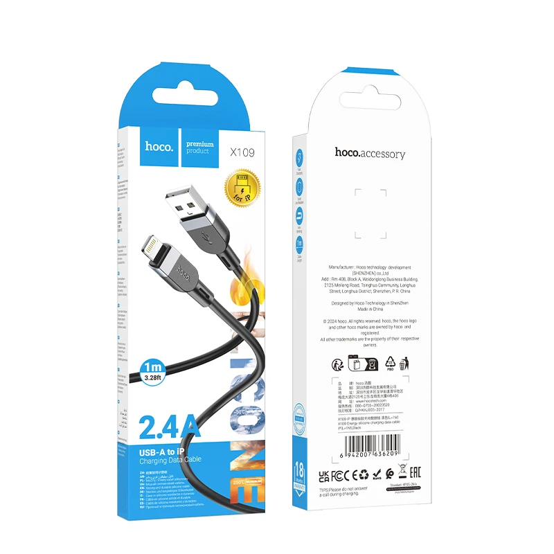 Дата кабель Hoco X109 Energy silicone USB to Lightning (1m), Black 4, купить оптом с доставкой