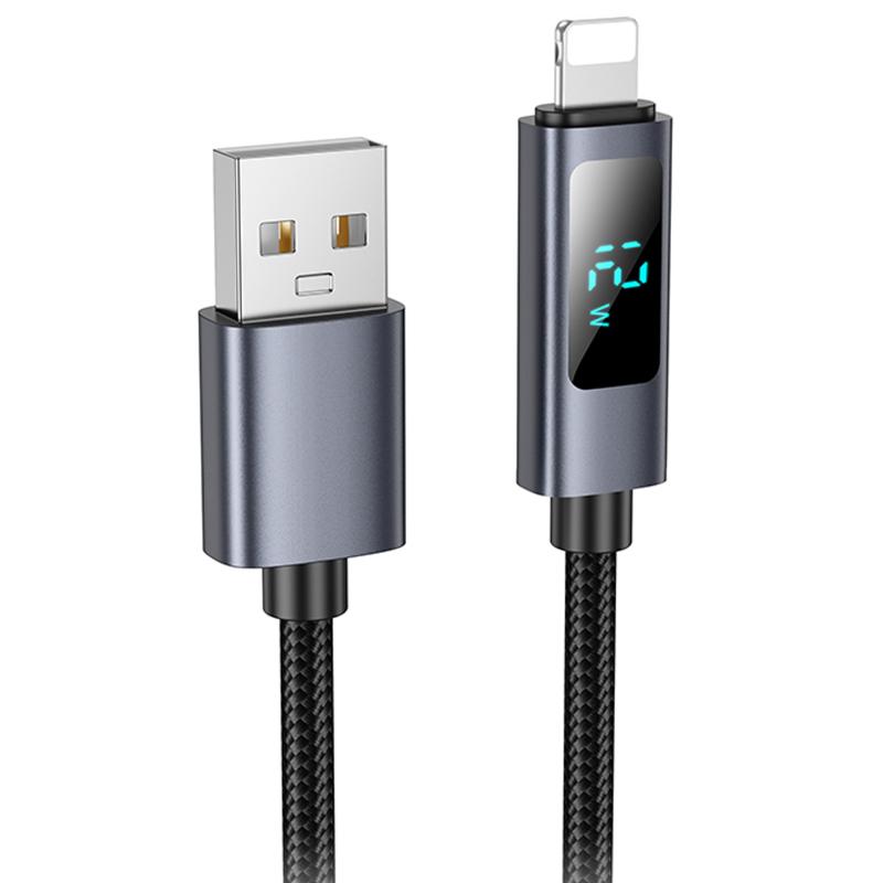 Дата кабель Hoco X112 Favor with display USB to Lightning 2.4A (1m) на малюнкі №1