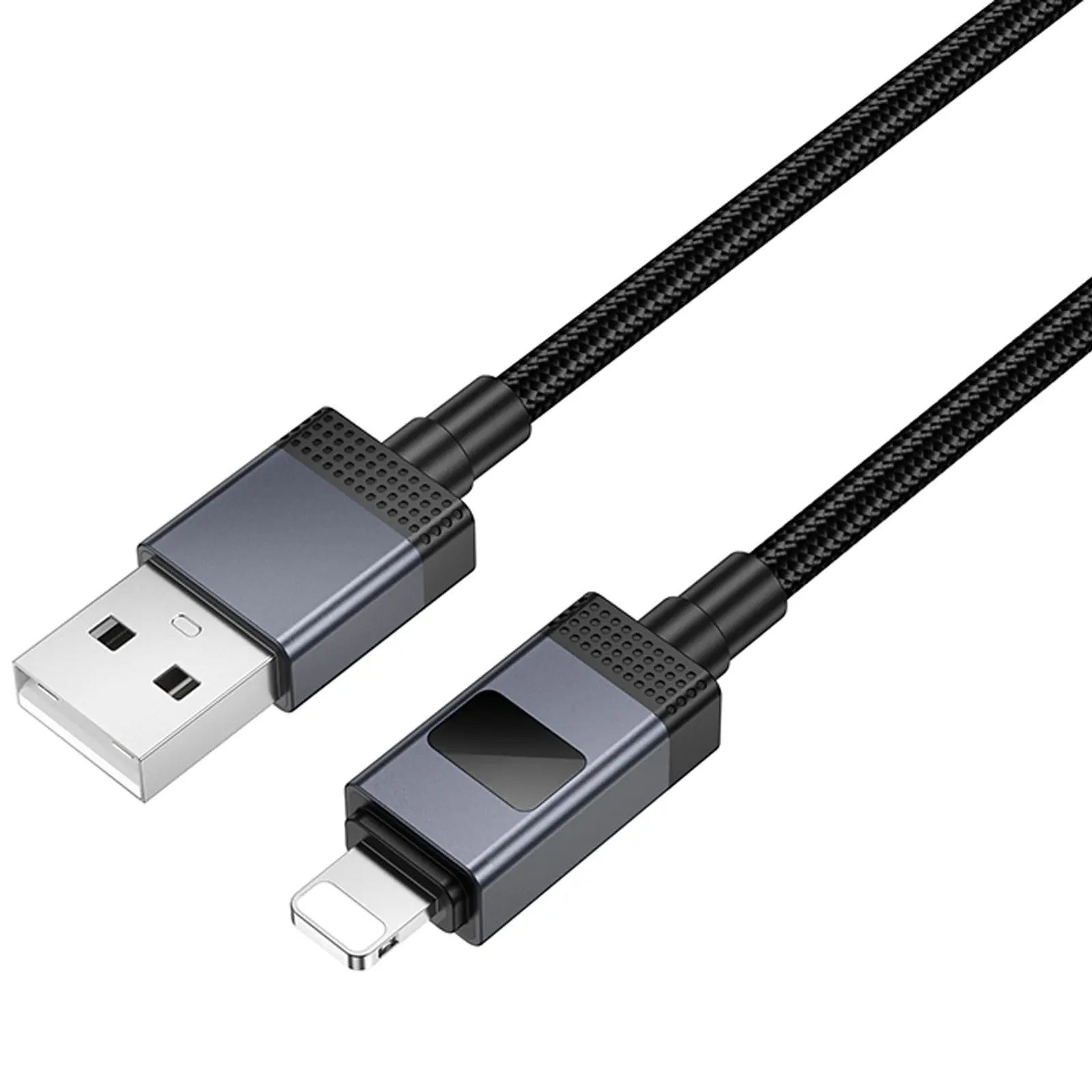 Дата кабель Hoco X118 Generous with display USB to Lightning 2.4A (1m), Black 3, купити оптом з доставкою