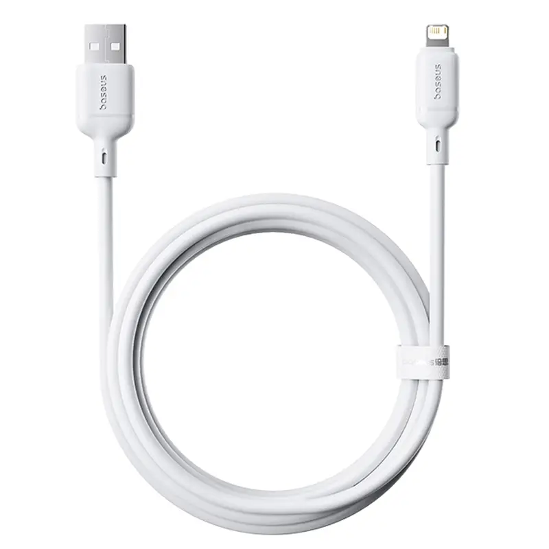 Дата кабель Baseus Silky Series OS Fast Charging USB to Lightning 2.4A (2m) (P1037770), Moon White 1, купить оптом с доставкой
