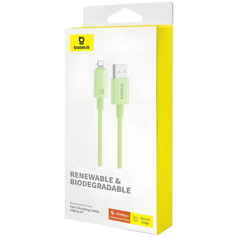 Дата кабель Baseus Habitat Series Fast Charging USB to Lightning 2.4A (2m) (P10360200), Natural Green 3, купить оптом с доставкой