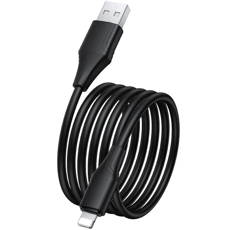 Дата кабель Hoco X124 Bien silicone USB to Lightning 2.4A (1m), Black 1, купить оптом с доставкой
