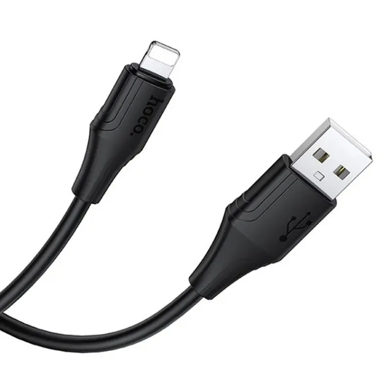 Дата кабель Hoco X124 Bien silicone USB to Lightning 2.4A (1m), Black 2, купить оптом с доставкой