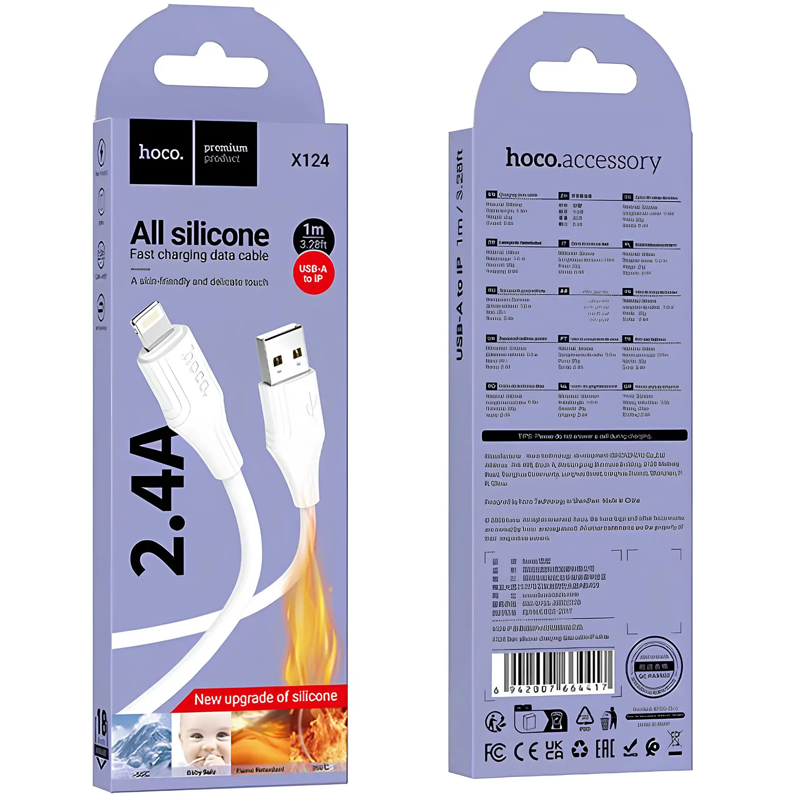 Дата кабель Hoco X124 Bien silicone USB to Lightning 2.4A (1m), White 2, купить оптом с доставкой