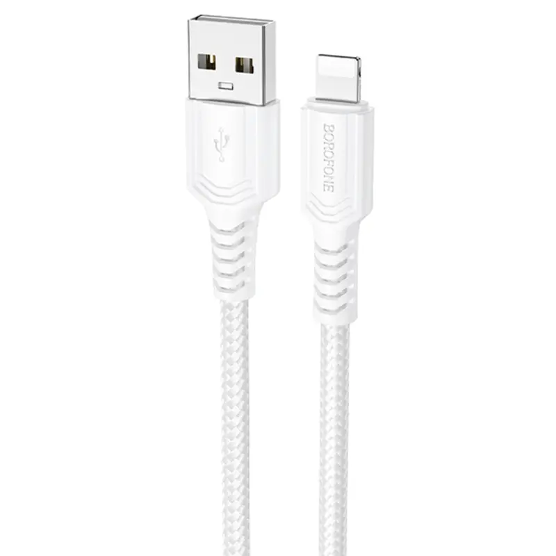 Дата кабель Borofone BX116 Certain USB to Lightning 2.4A (1m), White, купити оптом з доставкою