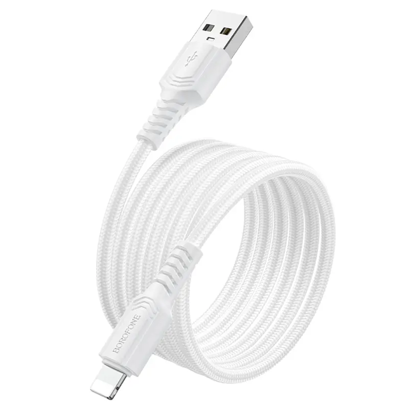 Дата кабель Borofone BX116 Certain USB to Lightning 2.4A (1m), White 2, купити оптом з доставкою