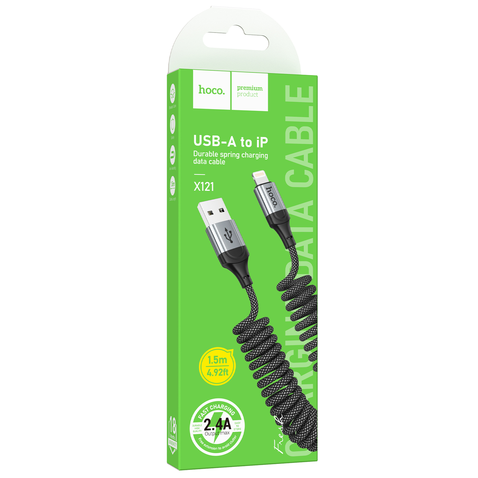 Дата кабель Hoco X121 Nuevo USB to Lightning 2.4A (1.5m), Black 1, купить оптом с доставкой