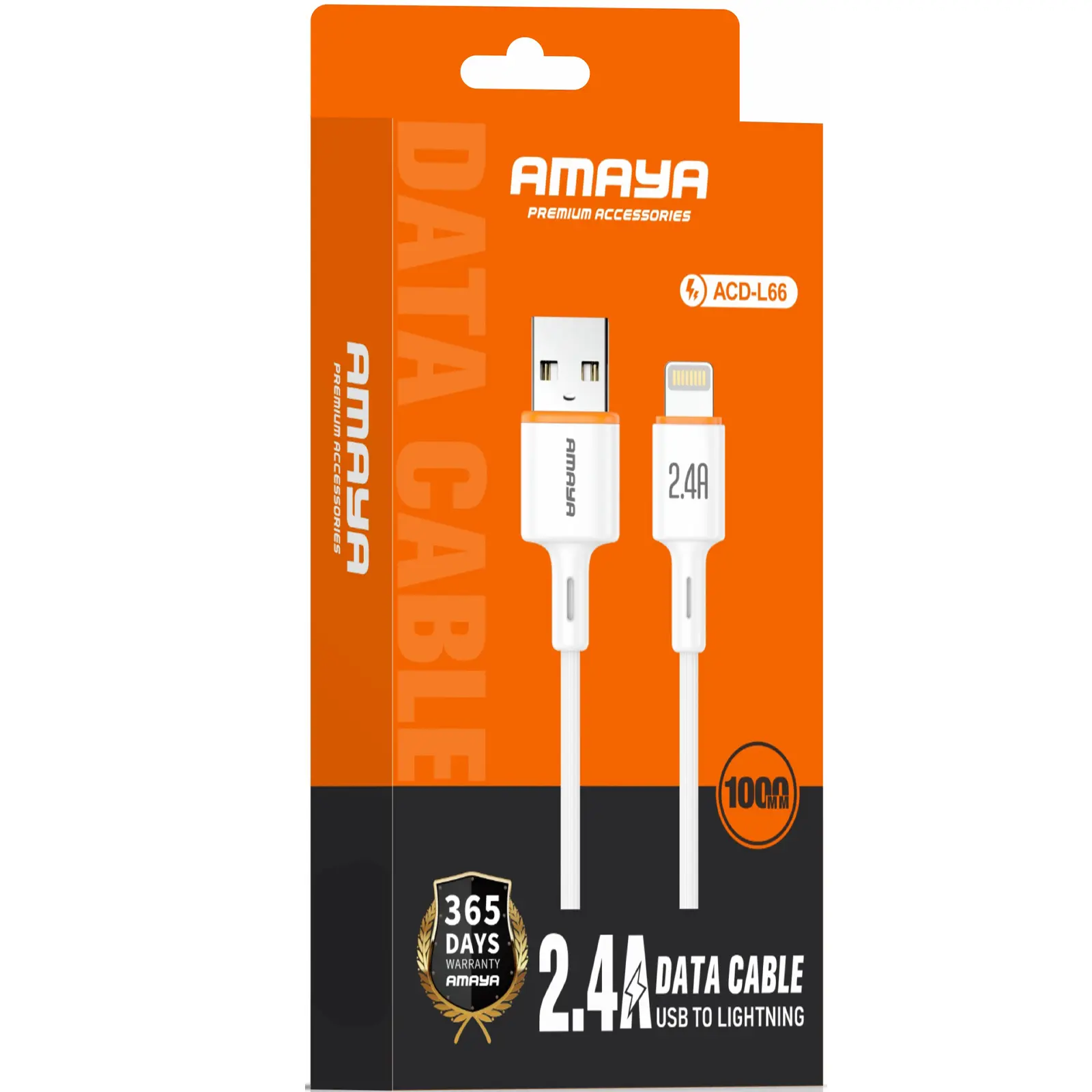 Дата кабель Amaya L66 USB to Lightning 2.4A (1m), White 1, купити оптом з доставкою