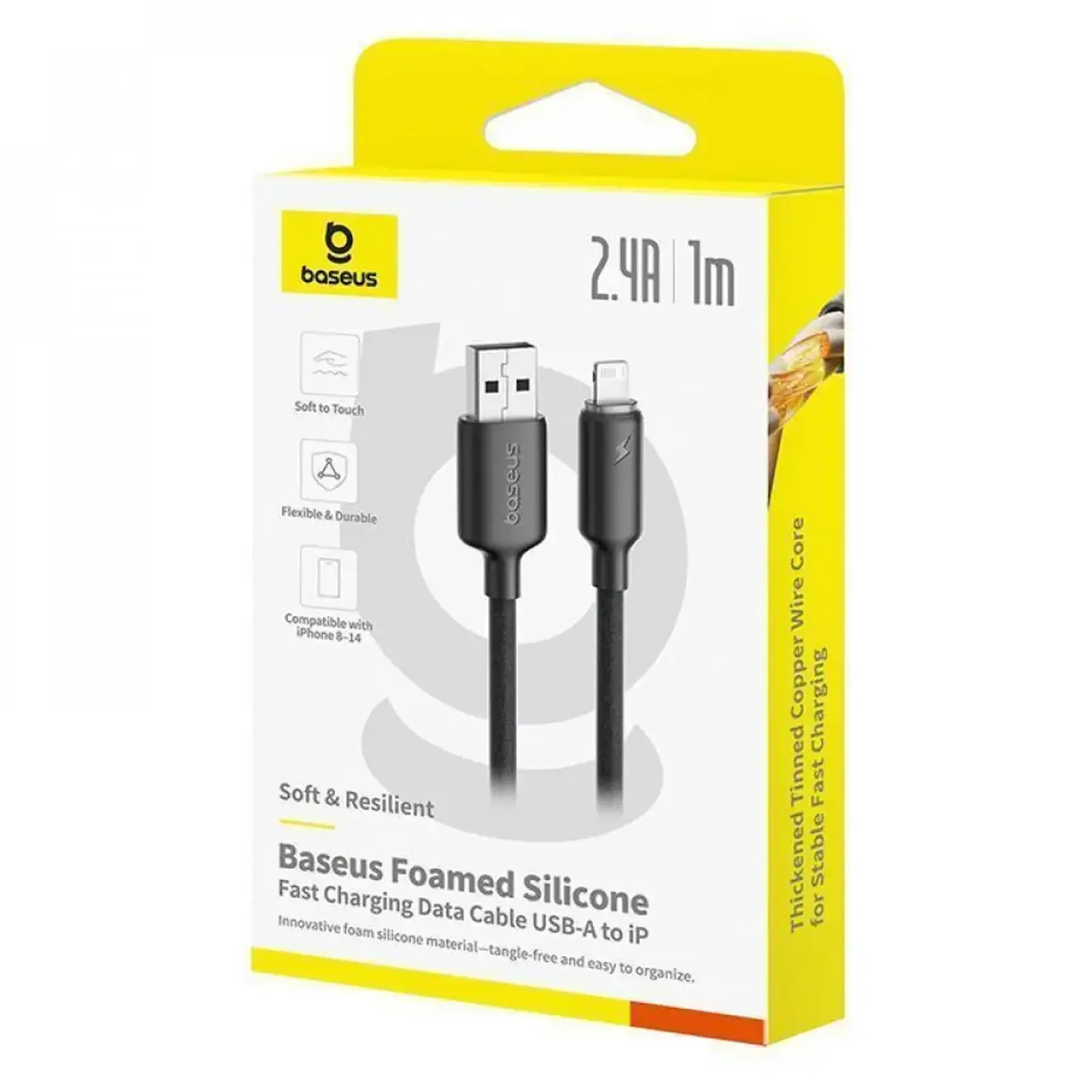 Дата кабель Baseus Foamed Silicone USB to Lightning 2.4A (1m) (E04269), Cosmic Black 1, купити оптом з доставкою