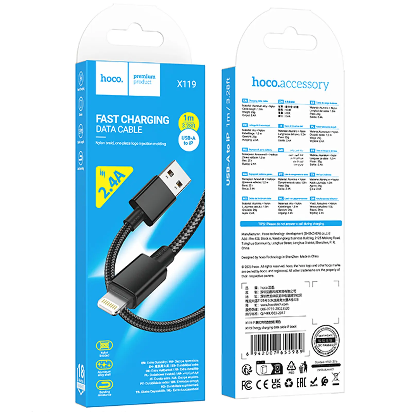 Дата кабель Hoco X119 Energy USB to Lightning 2.4A (1m), Black 1, купить оптом с доставкой