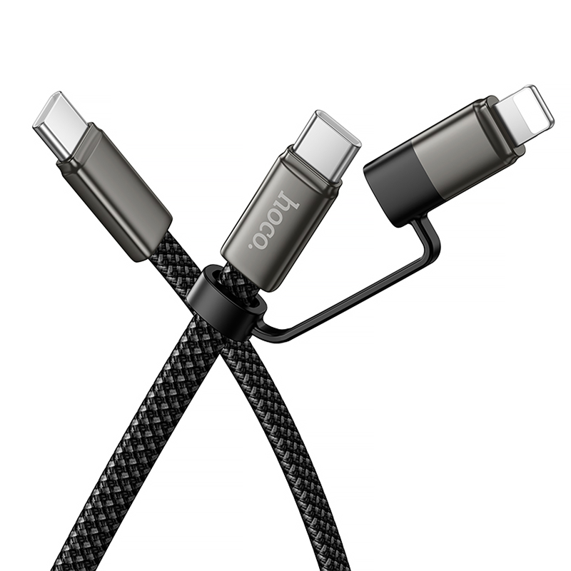 Дата кабель Hoco X125 Surplus 2in1 Type-C to Lightning/Type-C 60W (1m), Black 2, купити оптом з доставкою