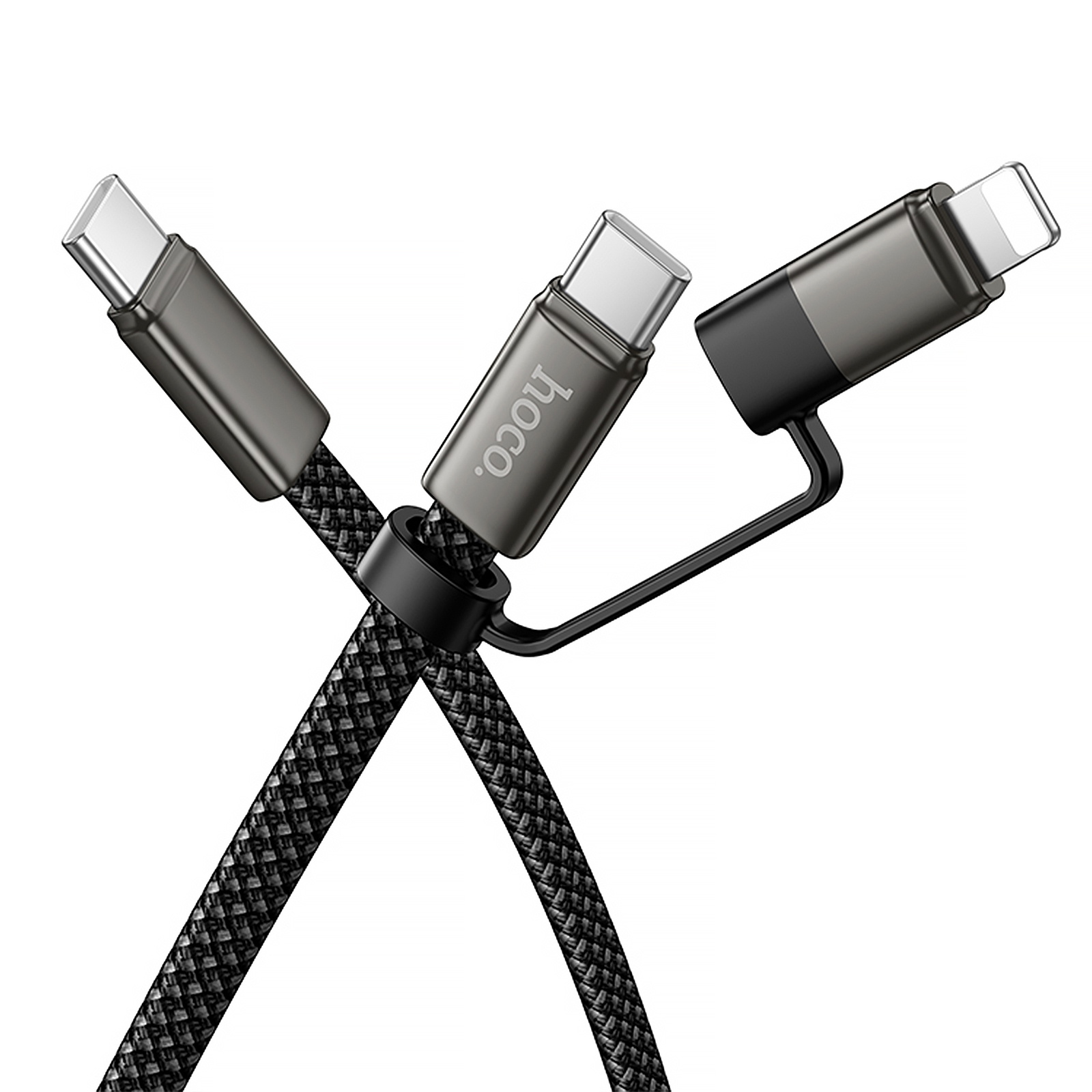 Дата кабель Hoco X125 Surplus 2in1 Type-C to Lightning/Type-C 60W (1m), Black 2, купити оптом з доставкою
