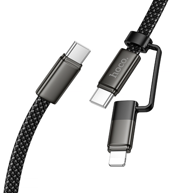 Дата кабель Hoco X125 Surplus 2in1 Type-C to Lightning/Type-C 60W (1m), Black 3, купити оптом з доставкою