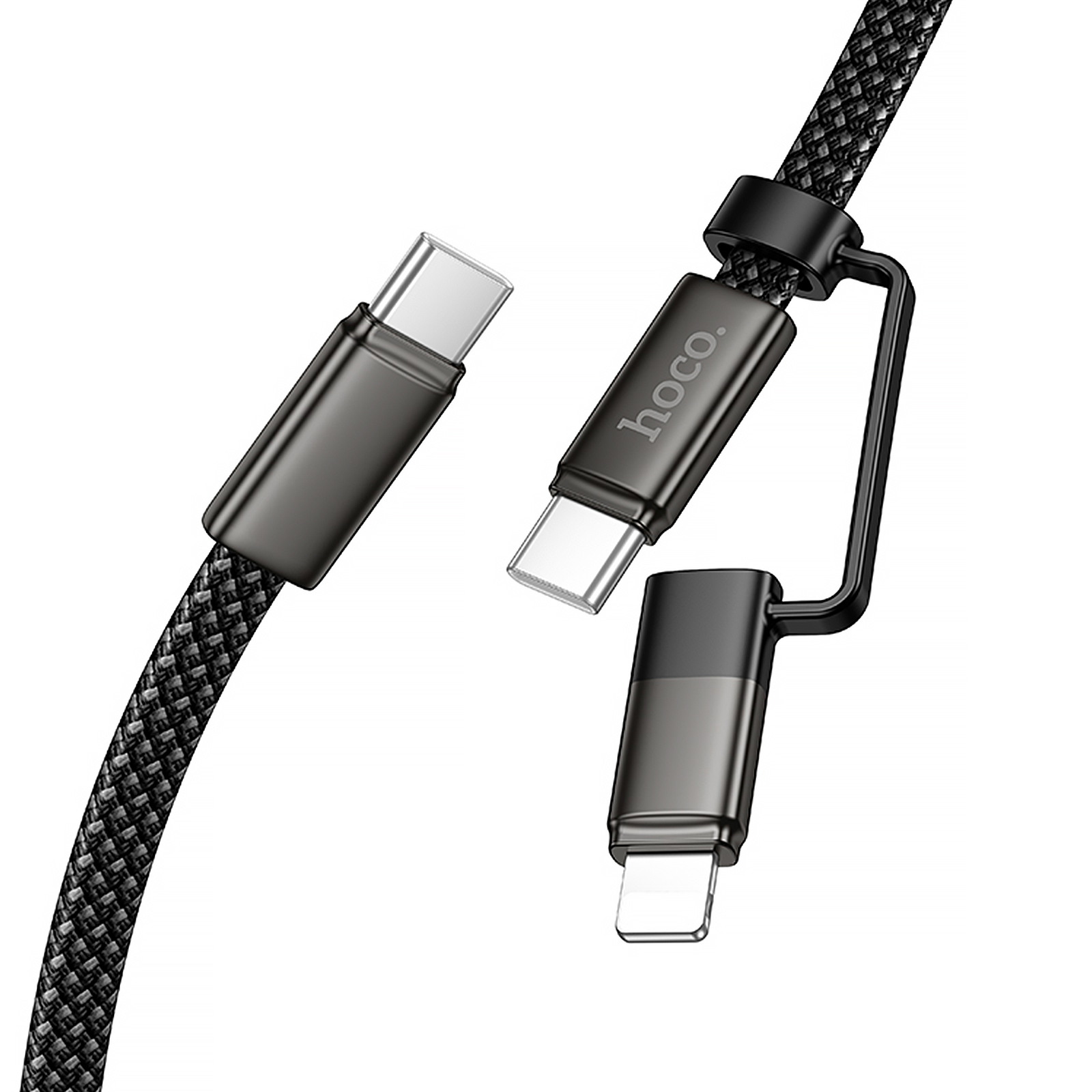 Дата кабель Hoco X125 Surplus 2in1 Type-C to Lightning/Type-C 60W (1m), Black 3, купити оптом з доставкою