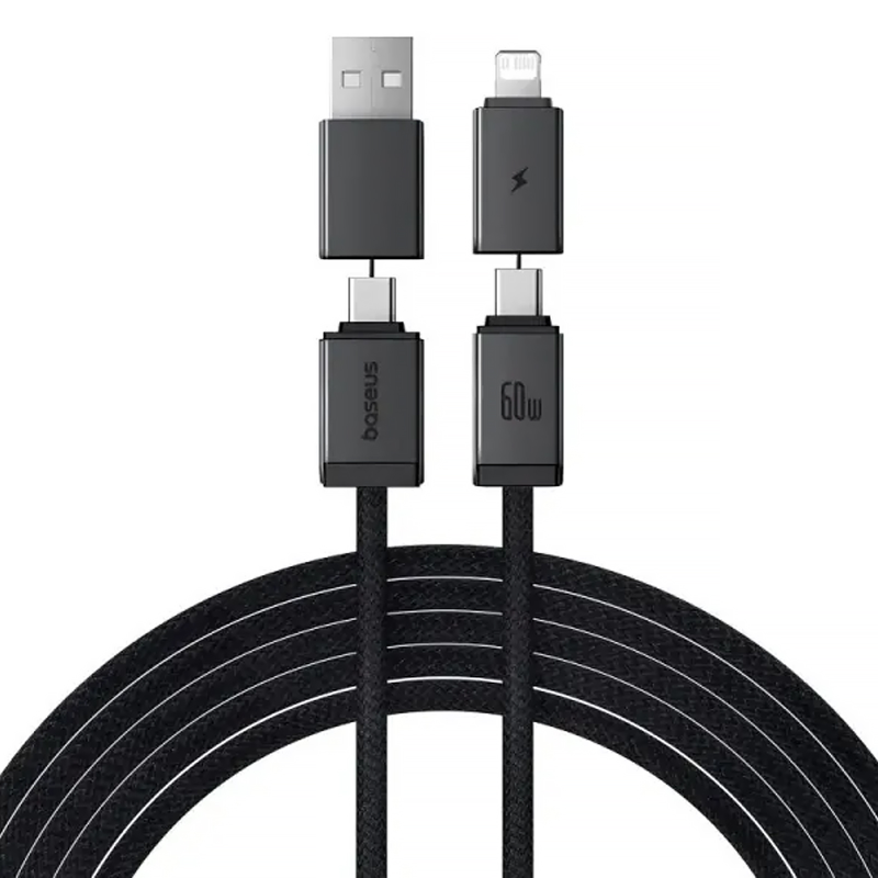 Дата кабель Baseus Versatile Two-for-Two USB/Type-C to Type-C/Lightning 60W (1m) (CB000162), Cosmic Black, купить оптом с доставкой
