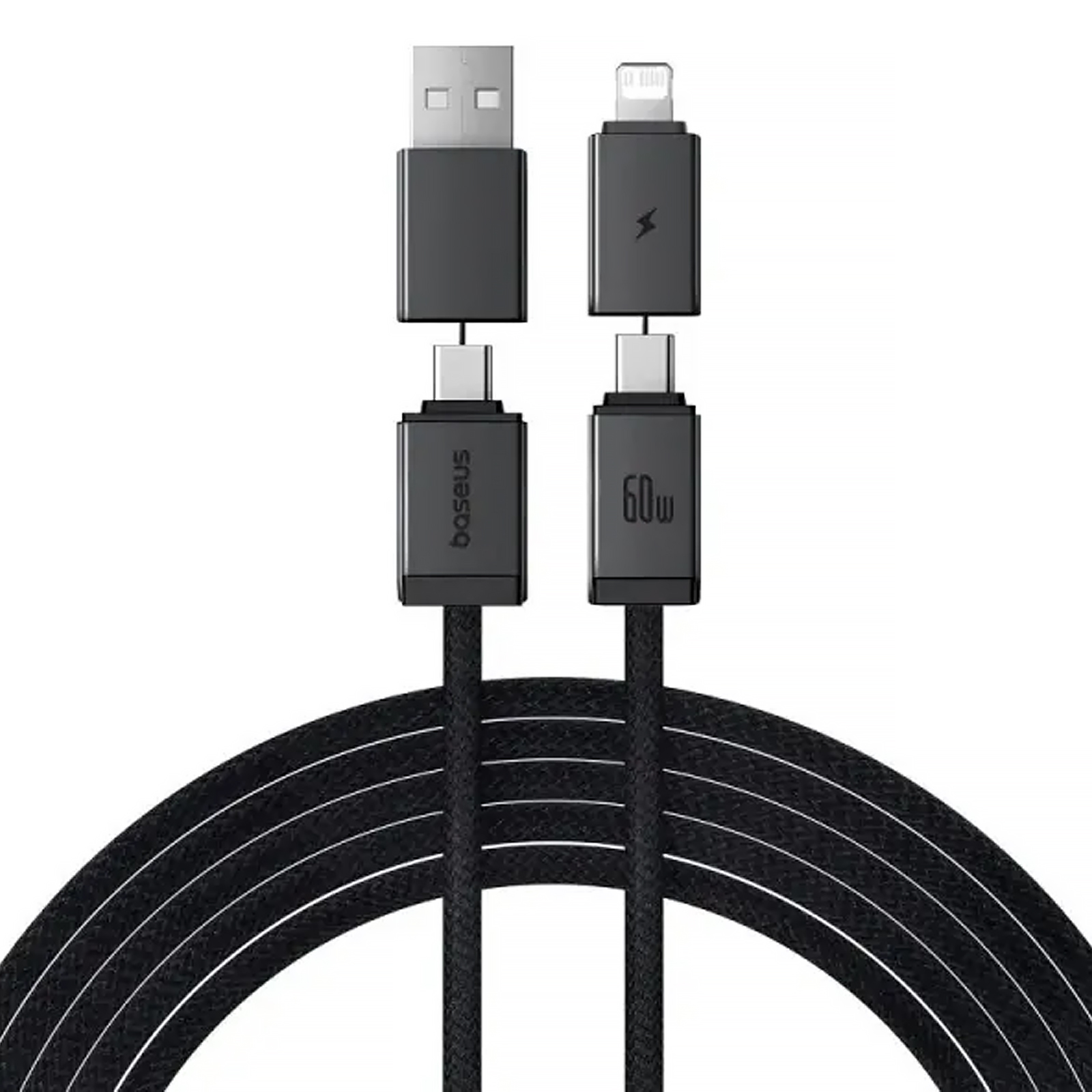 Дата кабель Baseus Versatile Two-for-Two USB/Type-C to Type-C/Lightning 60W (1m) (CB000162), Cosmic Black, купить оптом с доставкой