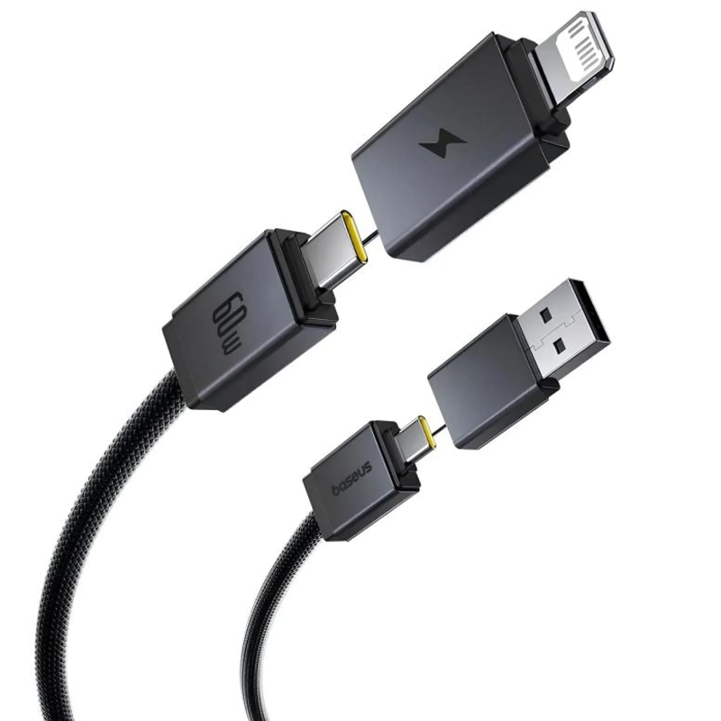 Дата кабель Baseus Versatile Two-for-Two USB/Type-C to Type-C/Lightning 60W (1m) (CB000162), Cosmic Black 2, купить оптом с доставкой