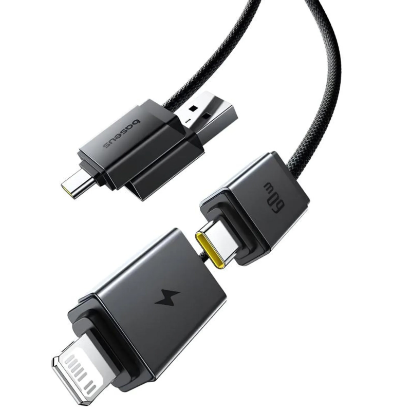 Дата кабель Baseus Versatile Two-for-Two USB/Type-C to Type-C/Lightning 60W (1m) (CB000162), Cosmic Black 3, купить оптом с доставкой